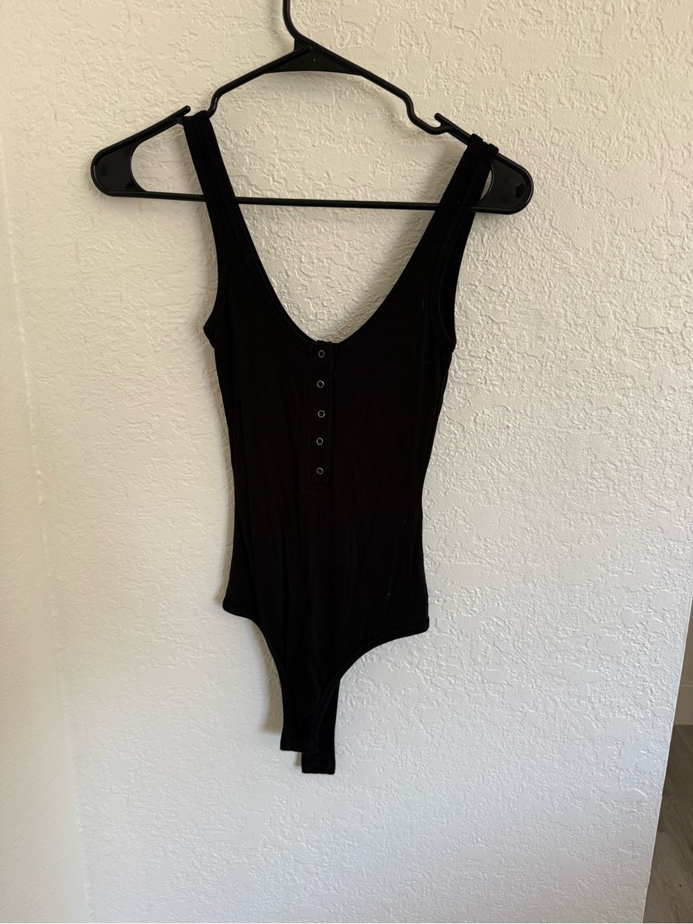 Vici Black Scoop Neck Snap-Front Ribbed Bodysuit